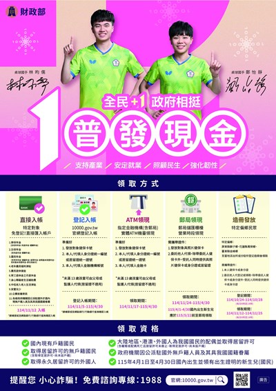 全民plus1政府相挺-普發現金專案海報
